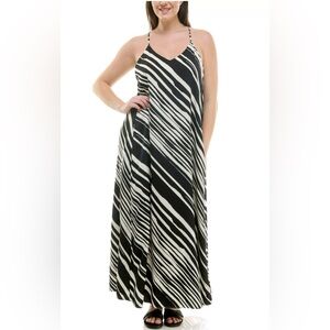 Nicole Miller Sleeveless Flowy Black and White Striped Maxi Slip Dress - Size M